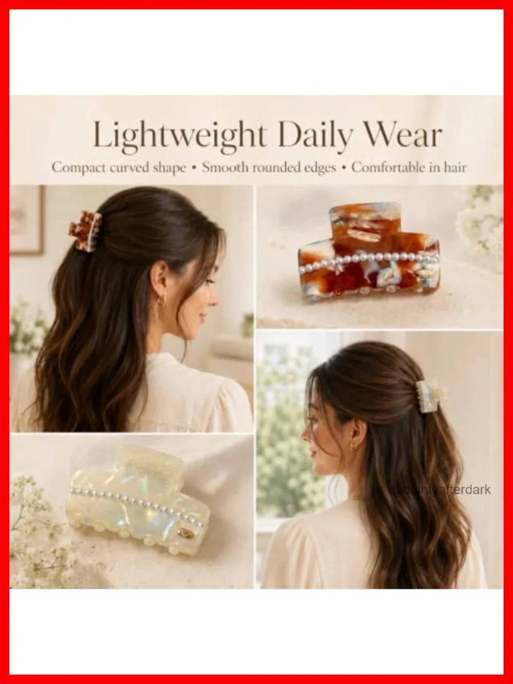 Premium Durable Acetate Pearl Shape Hair Clips, 2 Pack Medium Hair Claw Clips